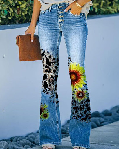 Title 7, Large Size Womens Casual Pants with Printed Th...