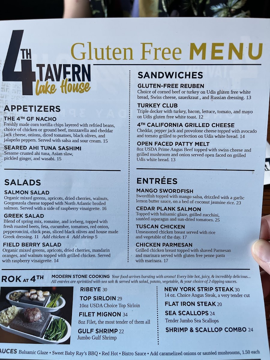 4th Tavern Lakehouse gluten-free menu