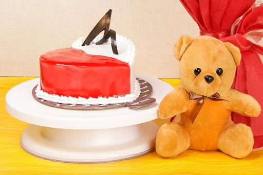 Red Velvet Vanilla Cake & 1 Teddy Bear [500 Gram]