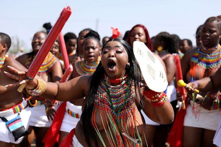 Maidens sing and dance during Umkhosi Womhlanga at Emachobeni Royal Palace in Ingwavuma.