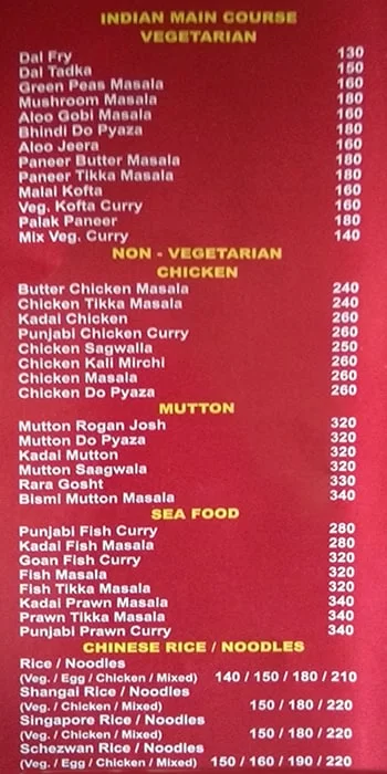 Bismi Briyani menu 