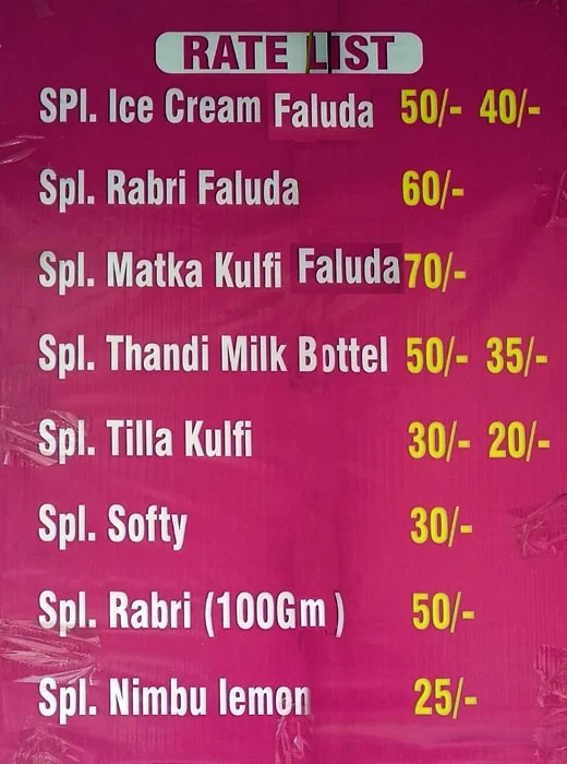 Standard Ice Cream Faluda menu 