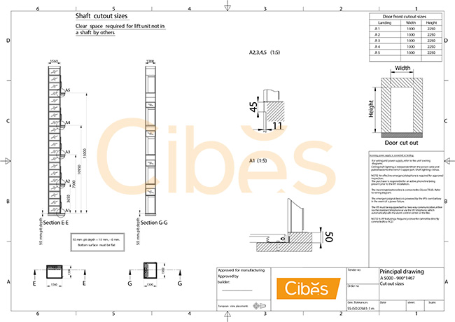 Bản vẽ thang máy gia đình Cibes