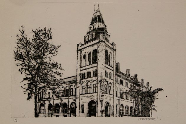 An ink art exhibit of the old Post Office building that housed the former Baakens Police Station can be viewed at Park Drive’s GFI Gallery