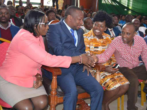 Nairobi Governor Mike Sonko with county officials during the launch of the free Early Childhood Development Education (ECDE) programme at Charter Hall, June 29, 2018. /COURTESY