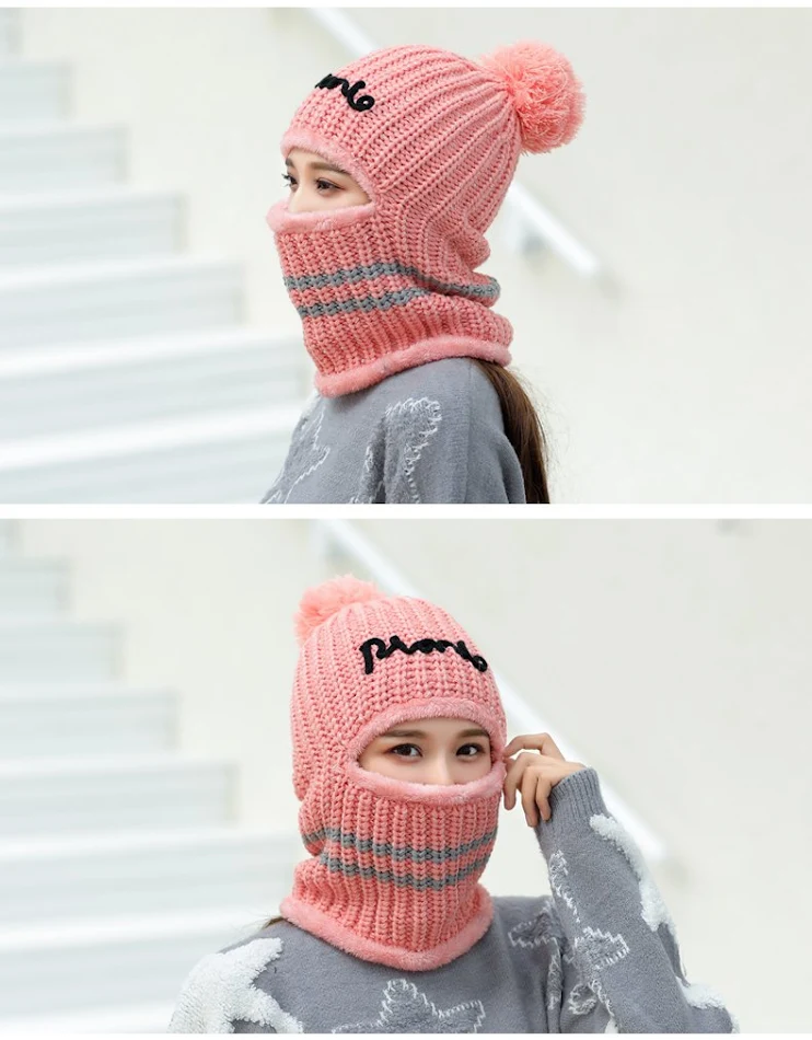 Gorro de punto cálido de lana a prueba de viento de invierno para mujer