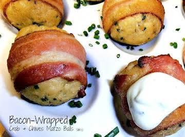 Bacon-Wrapped Crab & Chives Matzo Balls