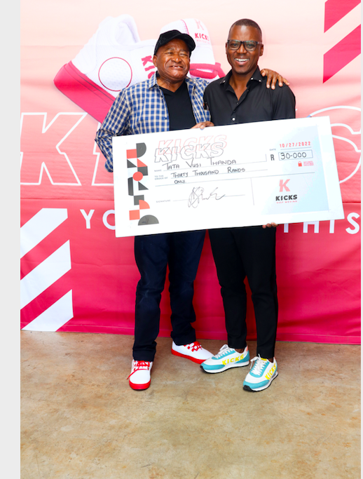 Veteran Actor Vusi Thanda with Kicks Sportswear CEO and Founder Sammy Mhaule.