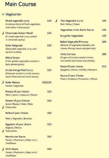 Signature Club Resort menu 