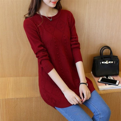 Title 5, Mid Length Round Neck Womens Bottoming Shirt Top