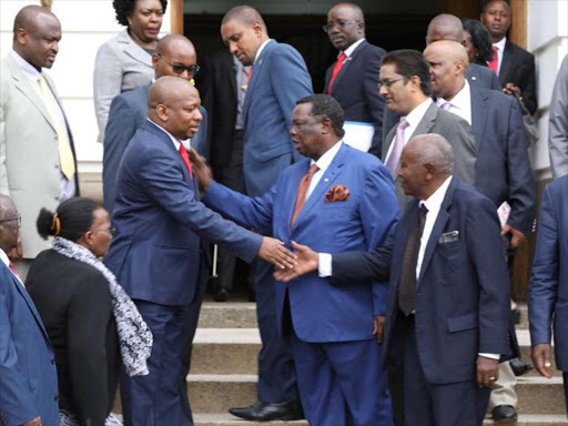 Nairobi Governor Mike Sonko with a Cotu delegation led by Secretary General Francis Atwoli at City Hall, March 6, 2018. /COURTESY