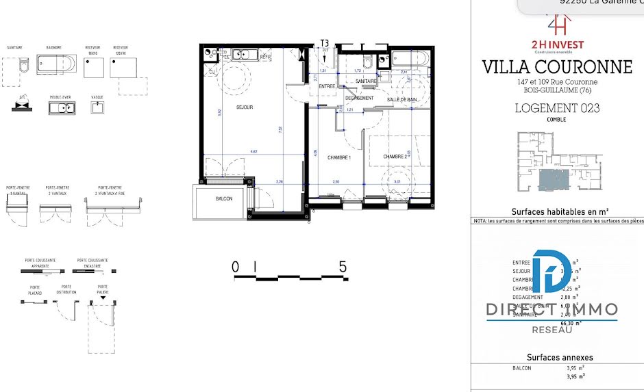 Vente appartement 3 pièces 66 m² à Bois-Guillaume (76230), 317 975 €