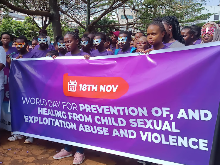 Members of the Brave Movement get ready to start a peaceful march in Nairobi to mark the World Day for Prevention, Healing and Justice to end Childhood Sexual Violence on November 18.