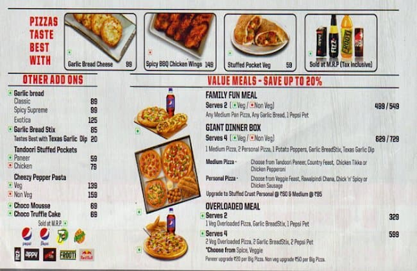 Pizza Hut menu 