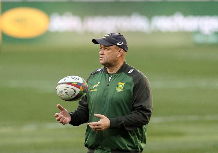 Springboks Forward Coach Deon Davids during the warmup during the Castle Lager Lions Series 2nd Test match between South Africa and British and Irish Lions at Cape Town Stadium on July 31, 2021 in Cape Town, South Africa.