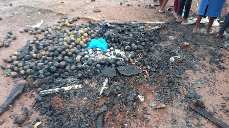 Burnt fruits, the aftermath of a night fire on market stalls in Keroka town in Nyamira.