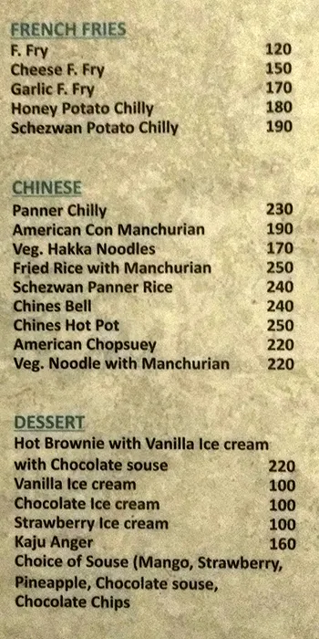 Levels Cafe menu 