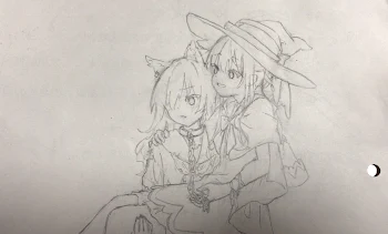 ハロウィンイラストその1 彩葉(狼娘)×たつひ子(魔女)