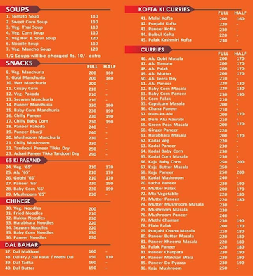 Maa Santosh Dhaba menu 