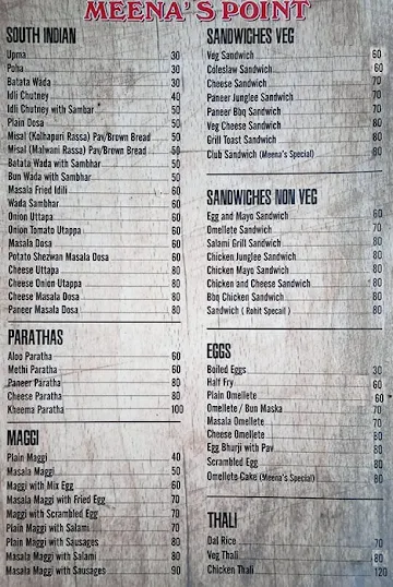 Meena's Point menu 