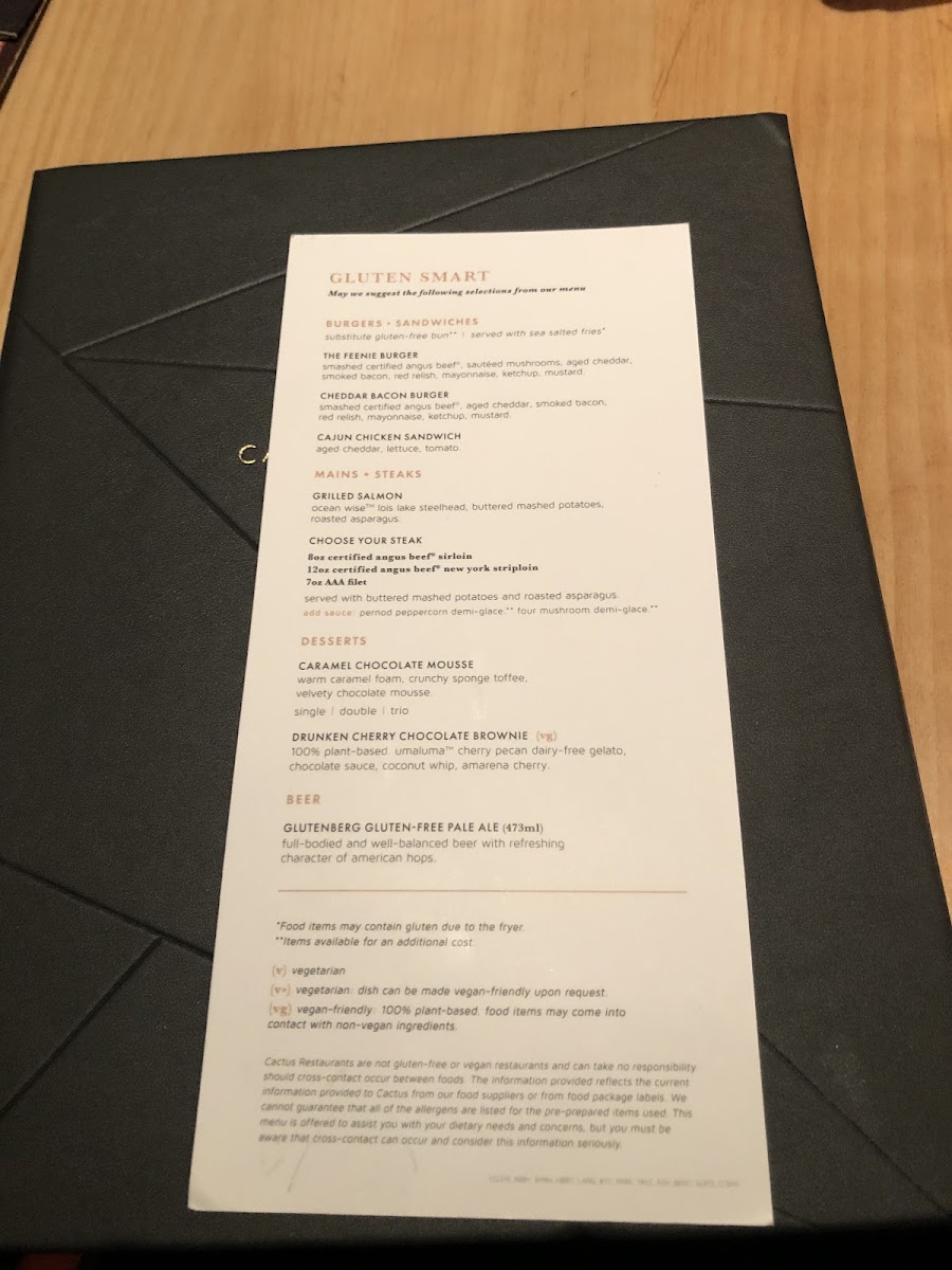 Cactus Club Cafe gluten-free menu