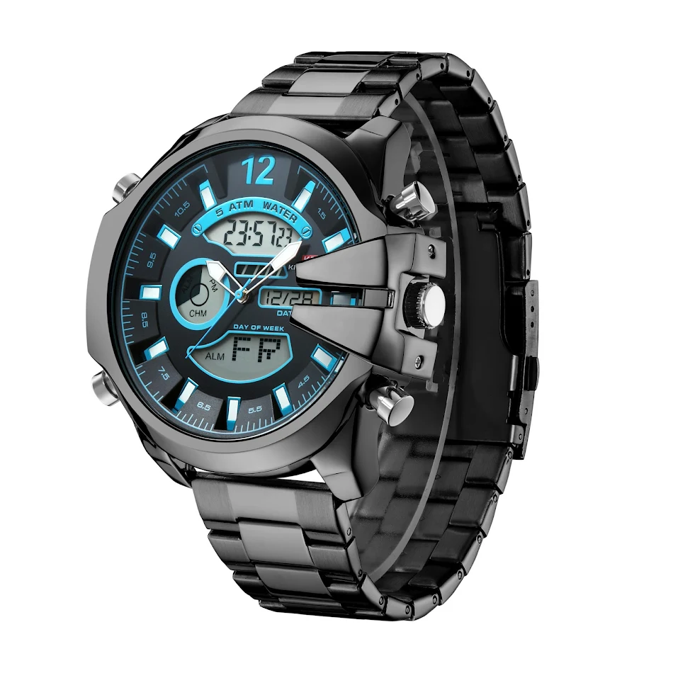Nieuwe Heren Sport Horloge LED Dubbel Display Stalen Waterdicht met Alarm. Ideaal voor sport en dagelijks gebruik. Modern en functioneel design.