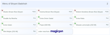 Biryani Badshah menu 