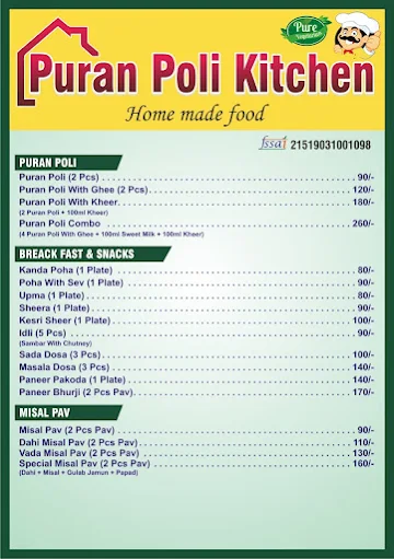 Puran Poli & Misal Pav Home menu 