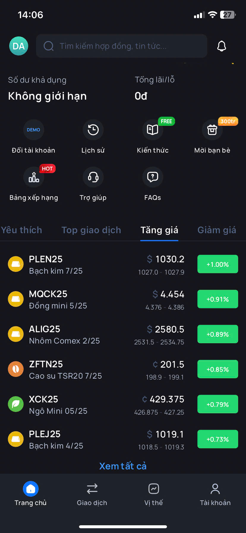 Giao dịch hàng hóa phái sinh tại ứng dụng AnfinX