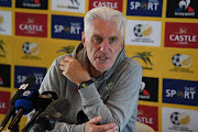 Bafana Bafana coach Hugo Broos addresses a press conference at Dobsonville Stadium  in Johannesburg on November 8 2021.