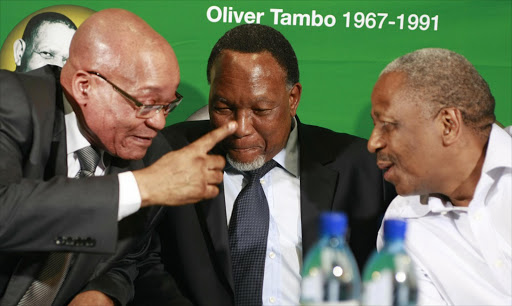 President Jacob Zuma, Deputy Kgalema Motlanthe and Matthews Phosa at the ANC press conference in Luthuli house. PIC: ELIZABETH SEJAKE. 03/04/2012. © THE TIMES