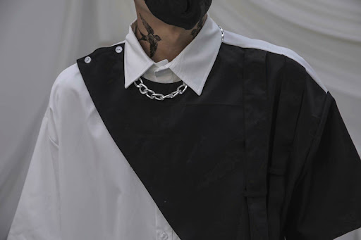 Title 5, TO Dark Patchwork Ribbon Shirt for men, a uniqu...