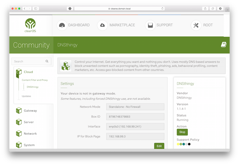 ClearOS 7 with DNSthingy