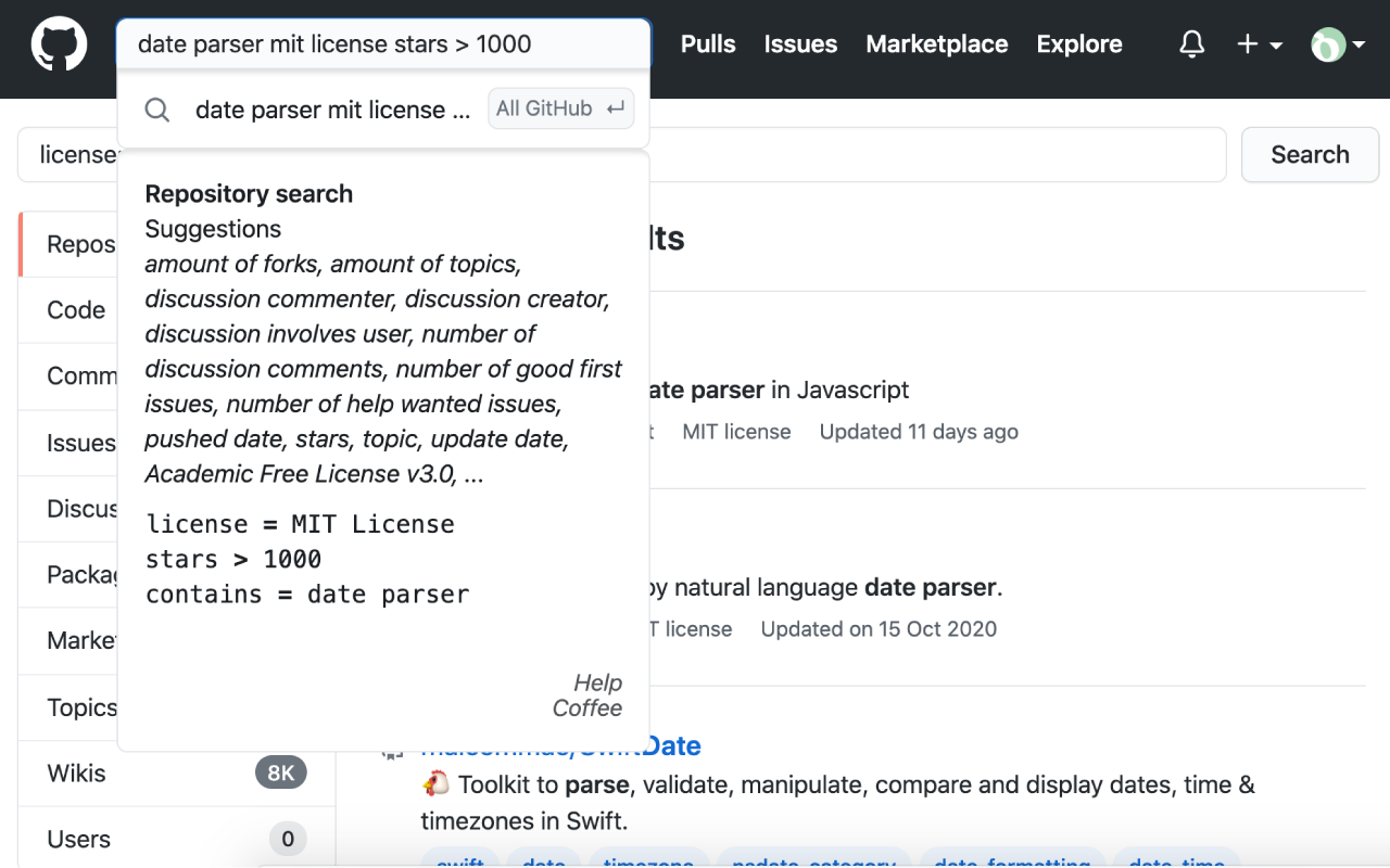 Natural Advanced Search for GitHub Preview image 3