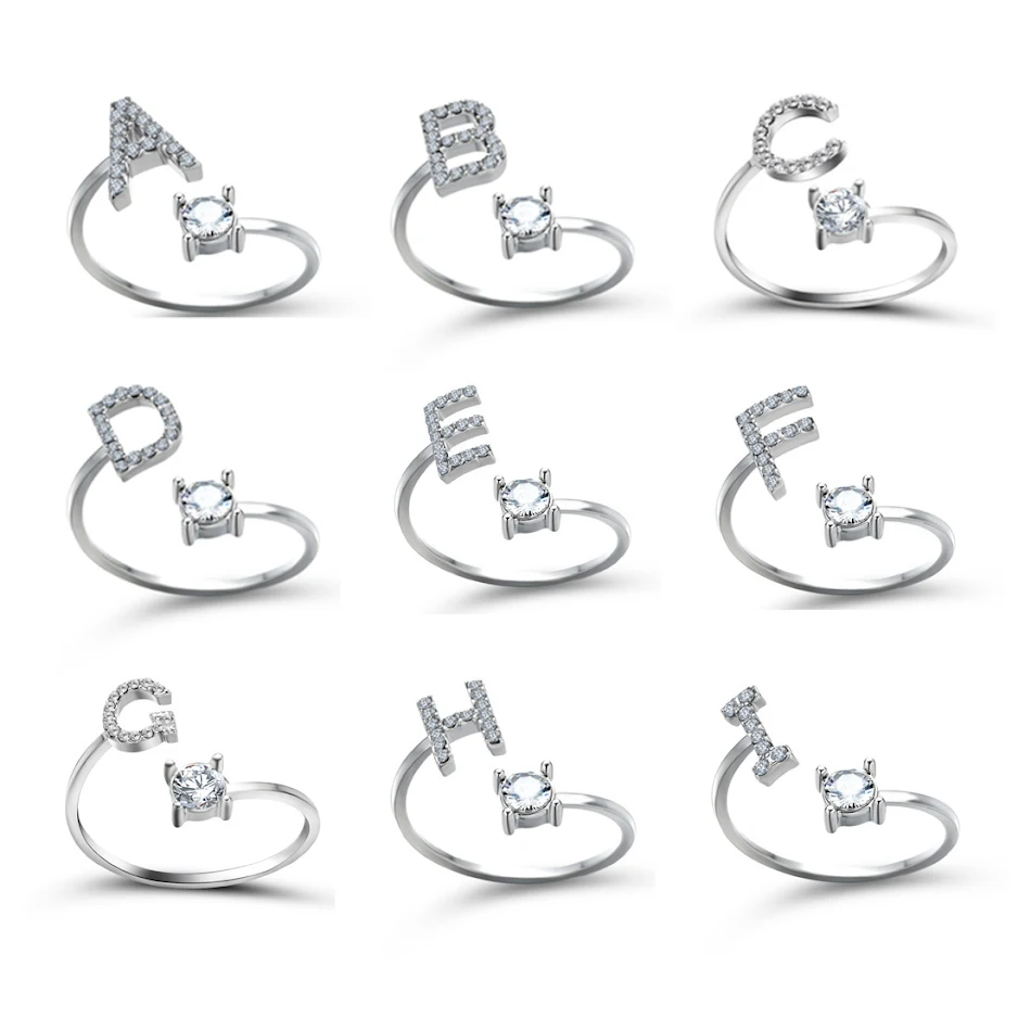 Anillo ajustable con 26 letras iniciales de diseño nuevo para mujer Joyería de moda simple y elegante, el regalo perfecto.