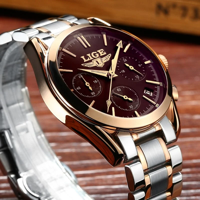Reloj deportivo de cuarzo para hombre, resistente al agua, correa de acero, calendario, multifunción, reloj de negocios para el hombre moderno y activo.