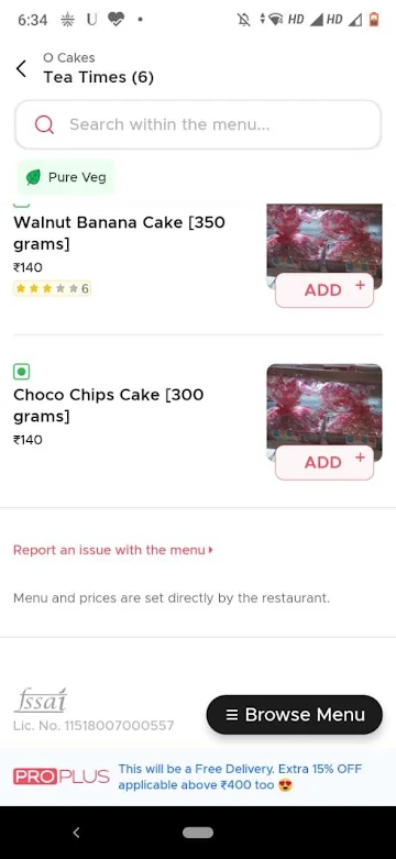 O-Cakes menu 