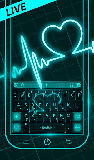 Live Neon Blue Heart Keyboard Theme