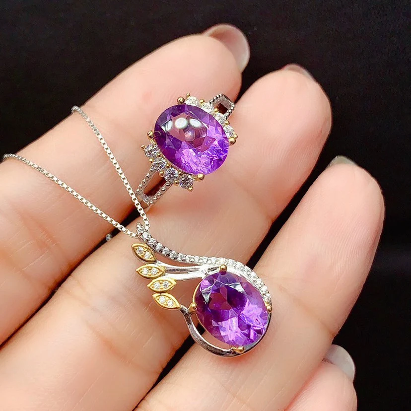 Nieuwe Simulatie Amethist Kleurscheiding Gekleurde Edelstenen Open Ring Ketting voor Dames Sieraden