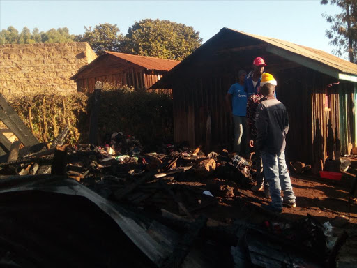 Remains of a night fire at Kambakia within Meru town, Friday February 9, 2018. /GERALD MUTETHIA