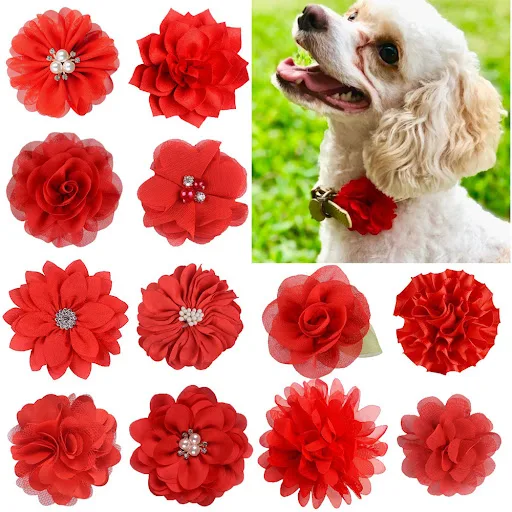 10PCS Handmake Pet Dog Bowtie Puppy Clolorful Flower Collar for Small Dogs Pet Cat Dog Slidable Collar Dog Grooming Acce