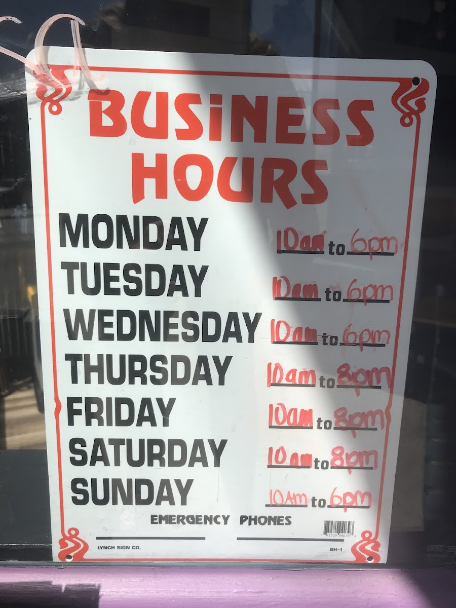 New business hours current as of 05/25/18