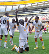 Caleb Bimenyimana of Kaizer Chiefs celebrates his hat trick of goals from the penalty spot during the DStv Premiership 2022/23 game between Stellenbosch FC and Kaizer Chiefs.