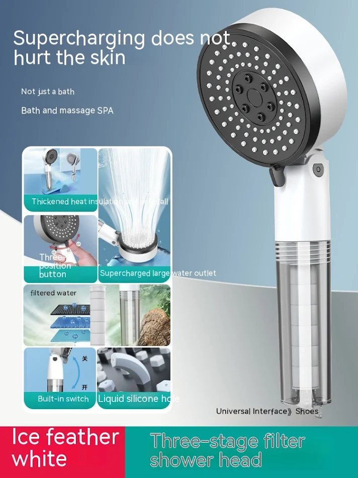 Pommeau de douche à filtre suralimenté Robinet de baignoire Chauffe-eau Pur Eau Maison Bain Élimination du chlore Ski