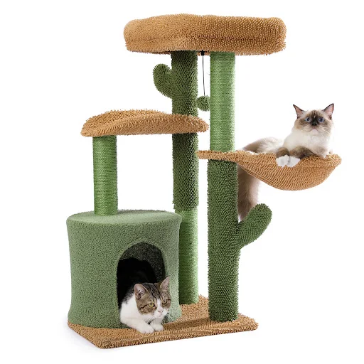 DIY Cactus Cat Tree Houses Hummock Fully Wrapped Scratching Post Wood Climbing Tower for Cat Jumping Toy Pet Furniture P