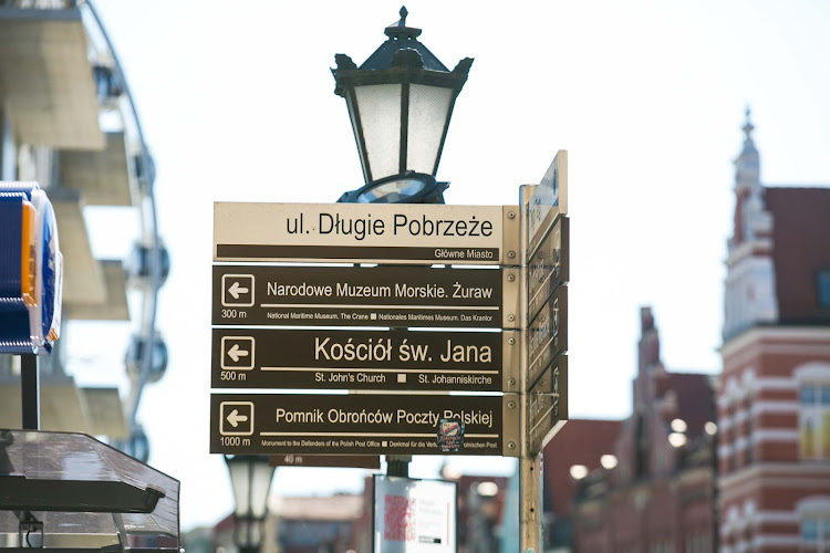 A street sign in Old Gdansk, Poland. 