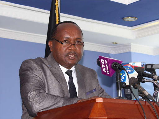 Tharaka Nithi Governor Samuel Ragwa address the press at the Delta house on Friday,October 16 on the county International conference and consumer fair slated between November 26 and 29. PHOTO/COLLINS KWEYU