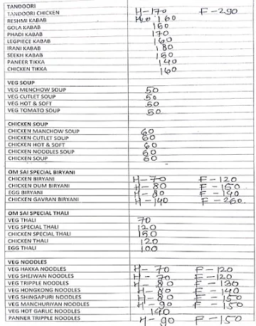 Om Sai Hotel menu 