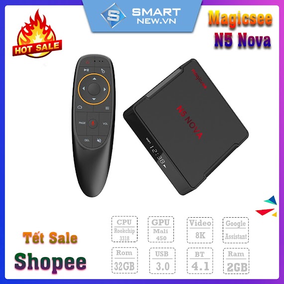 Android Tivi Box Magicsee Nova N5 - Ram 2Gb - Bộ Nhớ 16Gb - Android 9.0 - Điều Khiển Voice Search