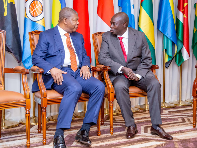 Deputy President Rigathi Gachagua with Angola President João Lourenço during the Organisation of African Caribbean and Pacific States Summit in Luanda, Angola.